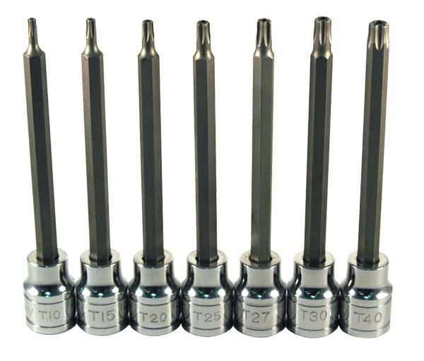 ATD Tools 13776 7Pc Extra Long Tamper-Resistant Star Bit Socket Set, 7 sockets displayed