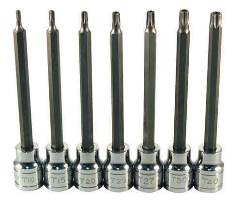 ATD Tools 13776 7Pc Extra Long Tamper-Resistant Star Bit Socket Set, 7 sockets displayed