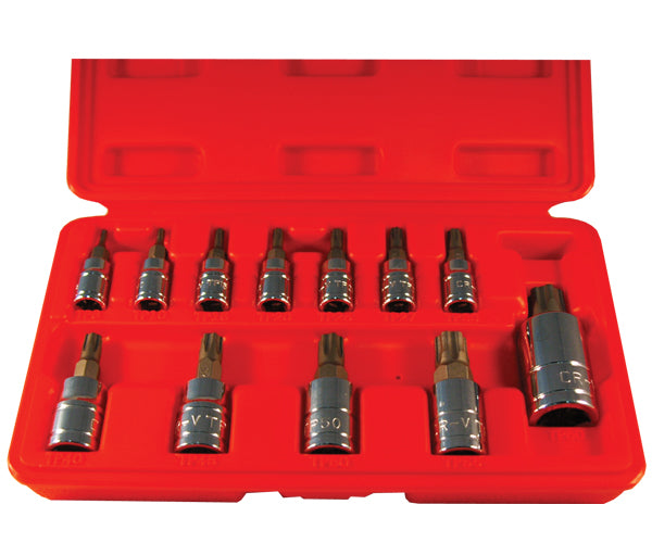ATD Tools 13777 12-Piece Star Plus Bit Socket Set arranged in red storage case