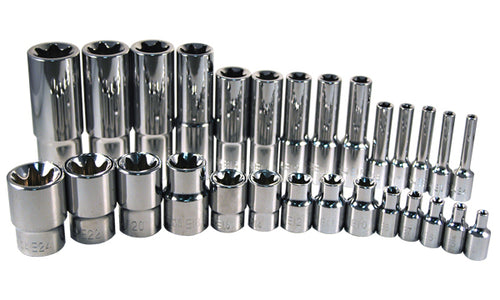 ATD Tools ATD-13779 28Pc External Star Socket Set - full set of 28 chrome sockets displayed
