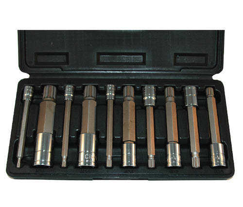 ATD Tools 13781 10Pc Extra Long Triple Square Spline Bit Socket Set with blow molded storage case