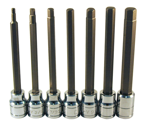 ATD Tools 13786 7 Pc. Extra Long SAE Hex Bit Socket Set - 7 individual sockets displayed upright