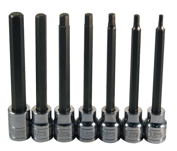 ATD Tools 13787 7-piece extra long metric hex bit socket set, 3mm to 10mm, 3/8" drive, S2 steel bits