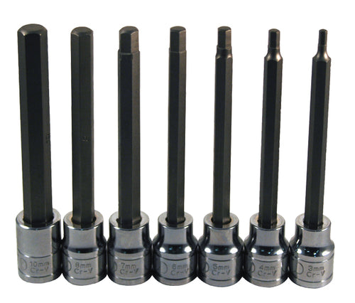 ATD Tools 13787 7-piece extra long metric hex bit socket set, 3mm to 10mm, 3/8" drive, S2 steel bits