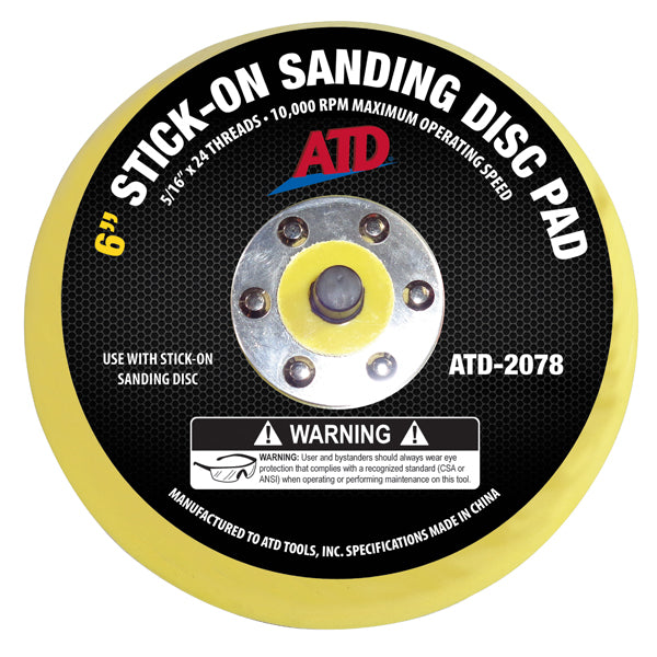 ATD Tools ATD-2078 6" Stick-On Sanding Disc Pad, 5/16" x 24 threads, 10,000 RPM max operating speed