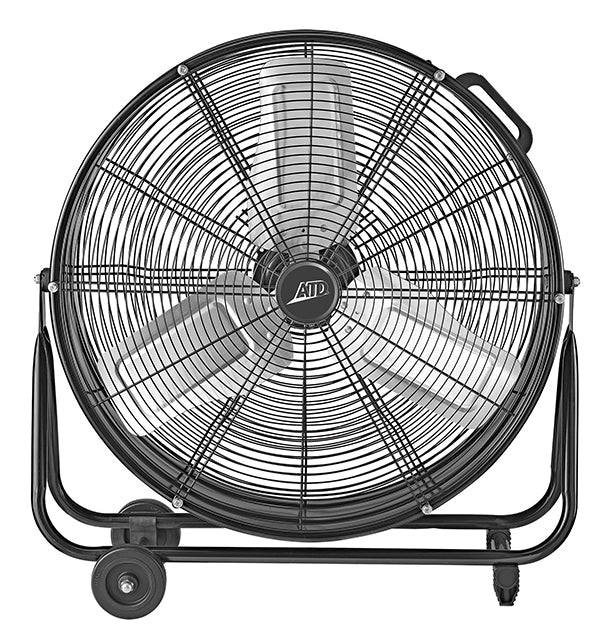 ATD Tools ATD-30324A 24" Tilting Drum Fan, black powder coat finish with rubber wheels and 3-blade aluminum design