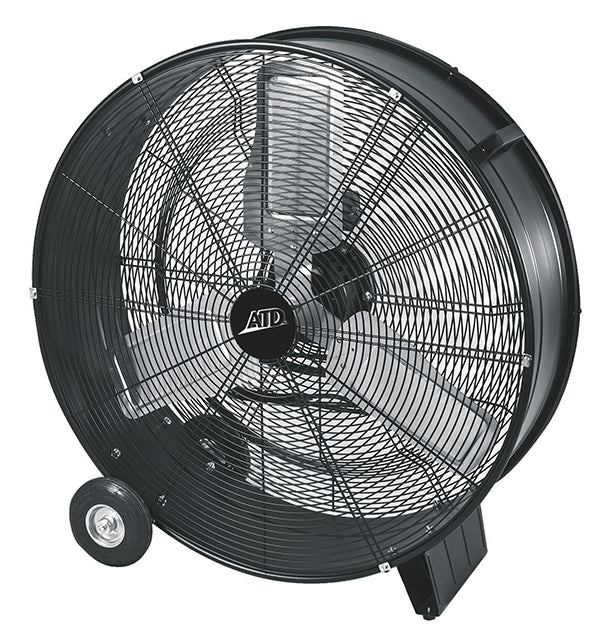 ATD Tools ATD-30336A 36-Inch Direct Drive Drum Fan with black powder coat finish and rubber wheels