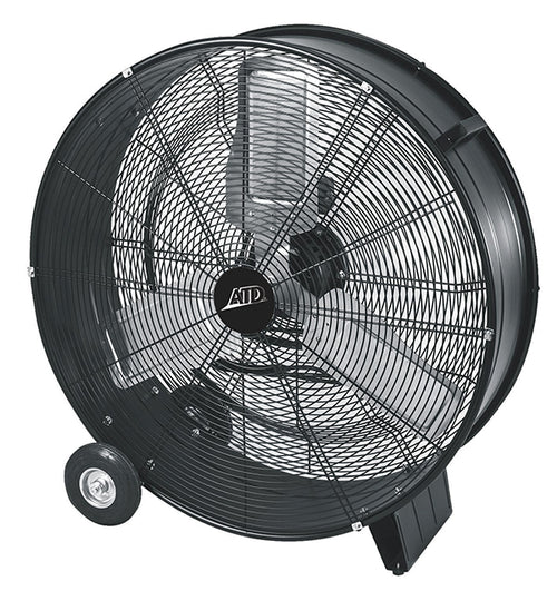 ATD Tools ATD-30336A 36-Inch Direct Drive Drum Fan with black powder coat finish and rubber wheels