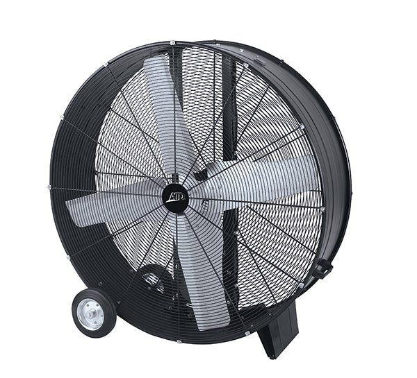 ATD Tools 30348 48-Inch Belt Drive Drum Fan with black powder coat finish and 8-inch wheels