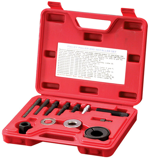 ATD Tools ATD-3052 Pulley Puller and Installer Set in red molded storage case with all components