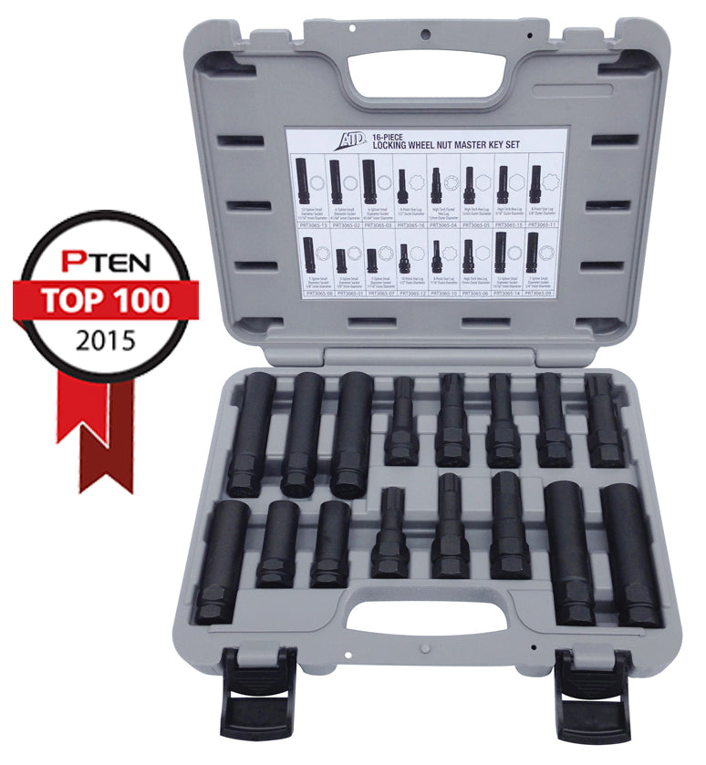 ATD Tools 3065 16 Pc. Locking Wheel Nut Master Key Set in carrying case with PTEN Top 100 2015 award