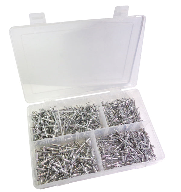 ATD Tools ATD-346 500 Pc. Aluminum Blind Rivet Assortment in clear plastic compartment organizer case