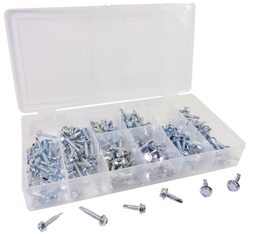 ATD Tools ATD-349 200 Pc. Hex Washer Head Self-Drilling Screw Assortment in molded plastic storage case