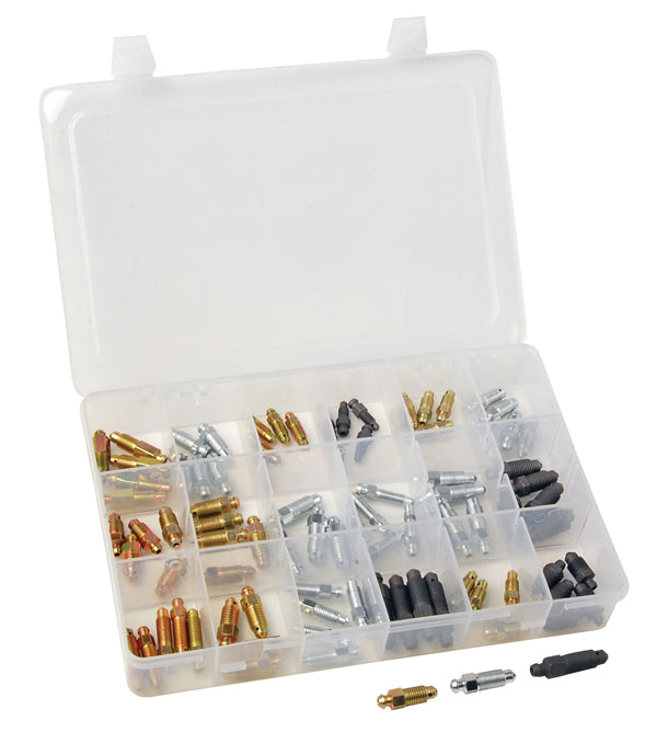 ATD Tools ATD-391 90 Pc. Brake Bleeder Screw Assortment displayed in open plastic organizer case