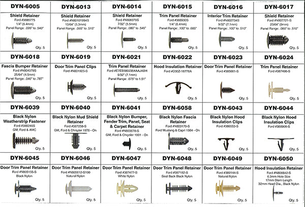 ATD Tools ATD-39352 Master Ford Retainer Assortment - detailed reference guide showing all 24 retainer types with part numbers and quantities