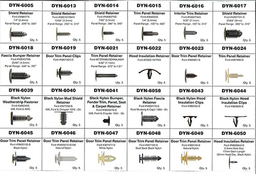 ATD Tools ATD-39352 Master Ford Retainer Assortment - detailed reference guide showing all 24 retainer types with part numbers and quantities