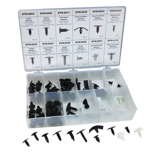 ATD Tools 39353 80 Pc. Chrysler Retainer Assortment in molded plastic storage case with assorted retainer clips displayed