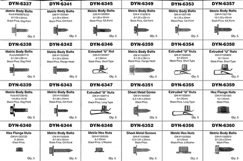 ATD Tools 39360 120 Pc. Master Hex Nut, U-Nut & Body Bolt Assortment detailed parts reference chart