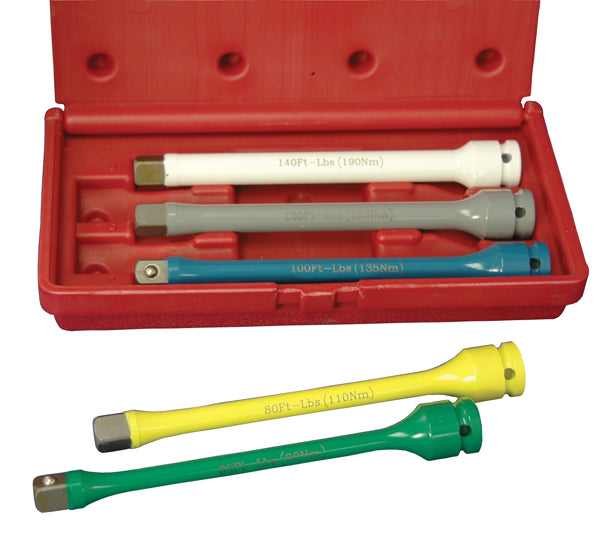 ATD Tools ATD-4375 5 Pc. 1/2 In Drive Wheel Torque Extension Set, color-coded extensions in red storage case