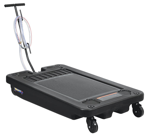 ATD Tools ATD-5197K 17 Gallon Low Profile Oil Drain with Electric Pump, black low-profile rolling drain pan with T-handle and discharge hose