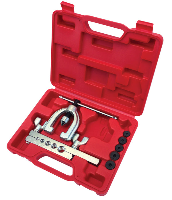 ATD Tools 5463 Double Flaring Tool Kit angled view of open red carrying case with tools