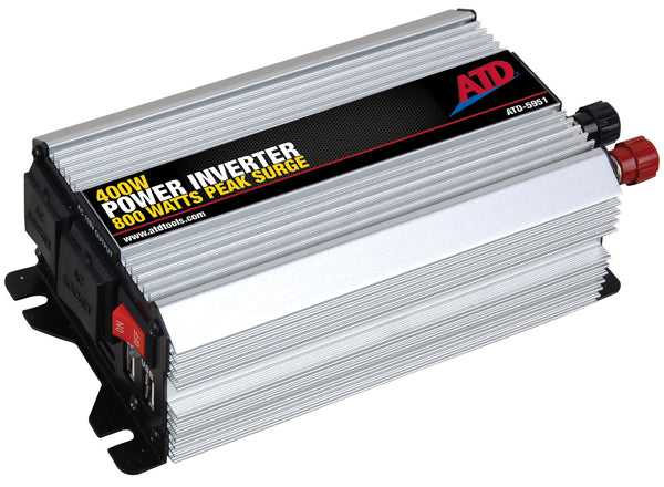 ATD Tools 5951 400W Power Inverter - 800 Watts Peak Surge, 12V DC to AC with USB Outlets