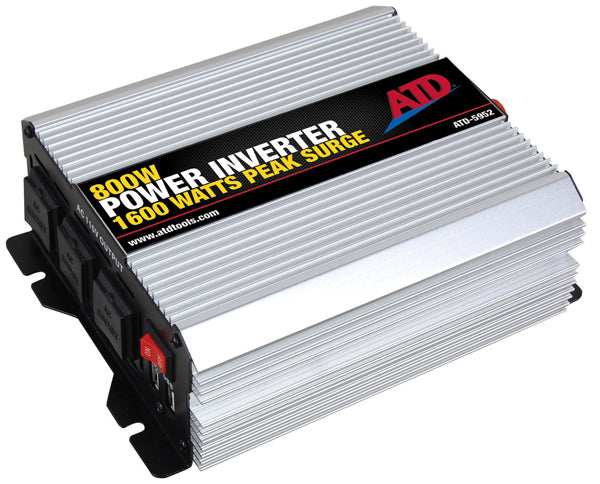 ATD Tools ATD-5952 800W Power Inverter with 1600W Peak Surge - Modified Sine Wave, 3 AC Outlets, 2 USB Ports