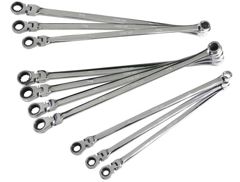 ATD Tools ATD-6510 10-piece metric XL flex head ratcheting wrenches laid out