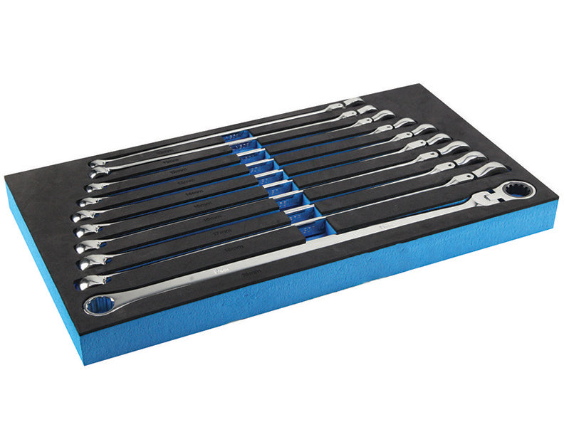 ATD Tools ATD-6510 10-piece metric ratcheting flex head wrench set in EVA foam storage tray