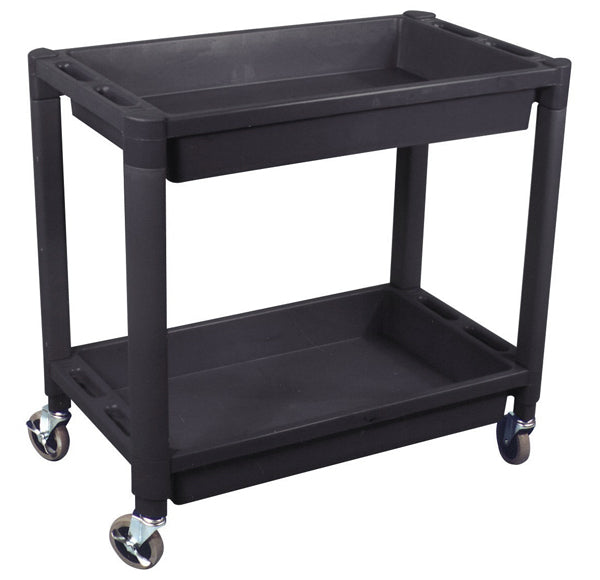 ATD Tools 7016 Heavy-Duty 2-Shelf Plastic Utility Cart in black with 4 swivel casters