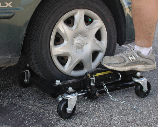 ATD Tools 7465 Hydraulic Vehicle Positioning Jack foot pedal operation under car tire
