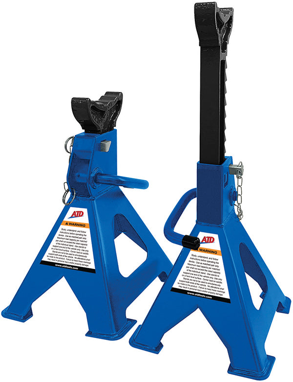 ATD Tools ATD-7500A 3-Ton Jack Stands pair with safety locking pins in blue