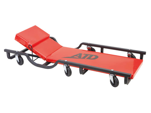 ATD Tools 81042 40 Inch Drop Arm Steel Creeper with Adjustable Head Rest, red padded deck, 6 casters, black powder-coated steel frame