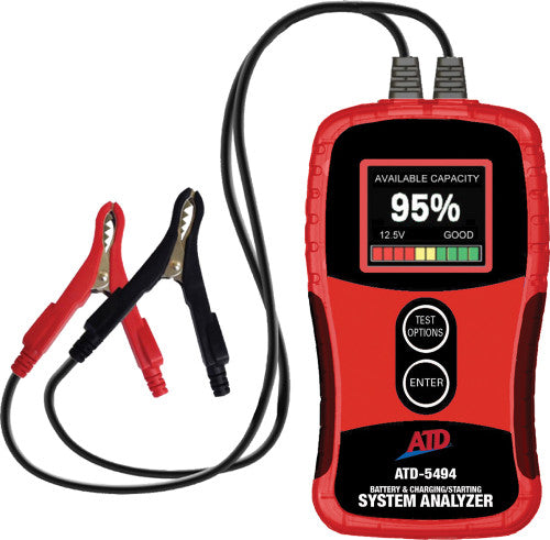 ATD Tools 5494 BATTERY CHARGING AND STARTING SYSTEM DIAGNOSTIC TESTER, 100-1700 CCA, 5V-33V OPERATING RANGE - MPR Tools & Equipment