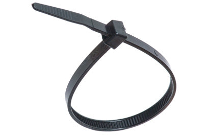 ATD Tools 20436 36-inch black nylon cable tie looped, showing locking head