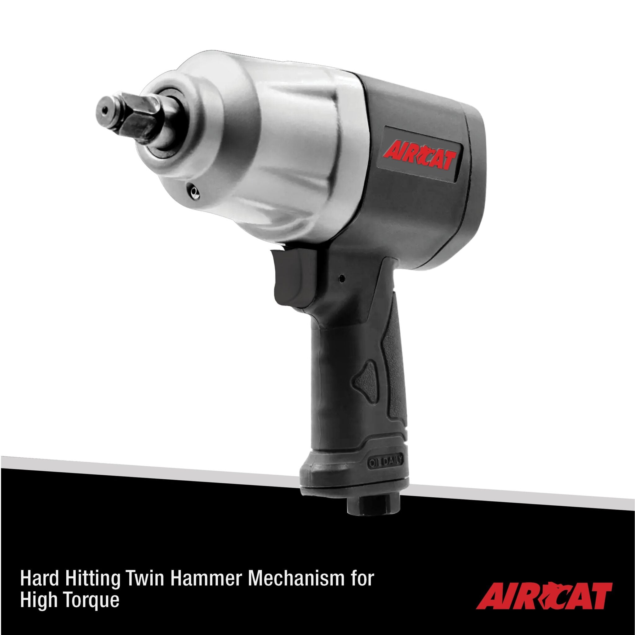 Aircat 1120 1/2" Composite Impact Wrench, angled front view highlighting twin hammer mechanism for high torque