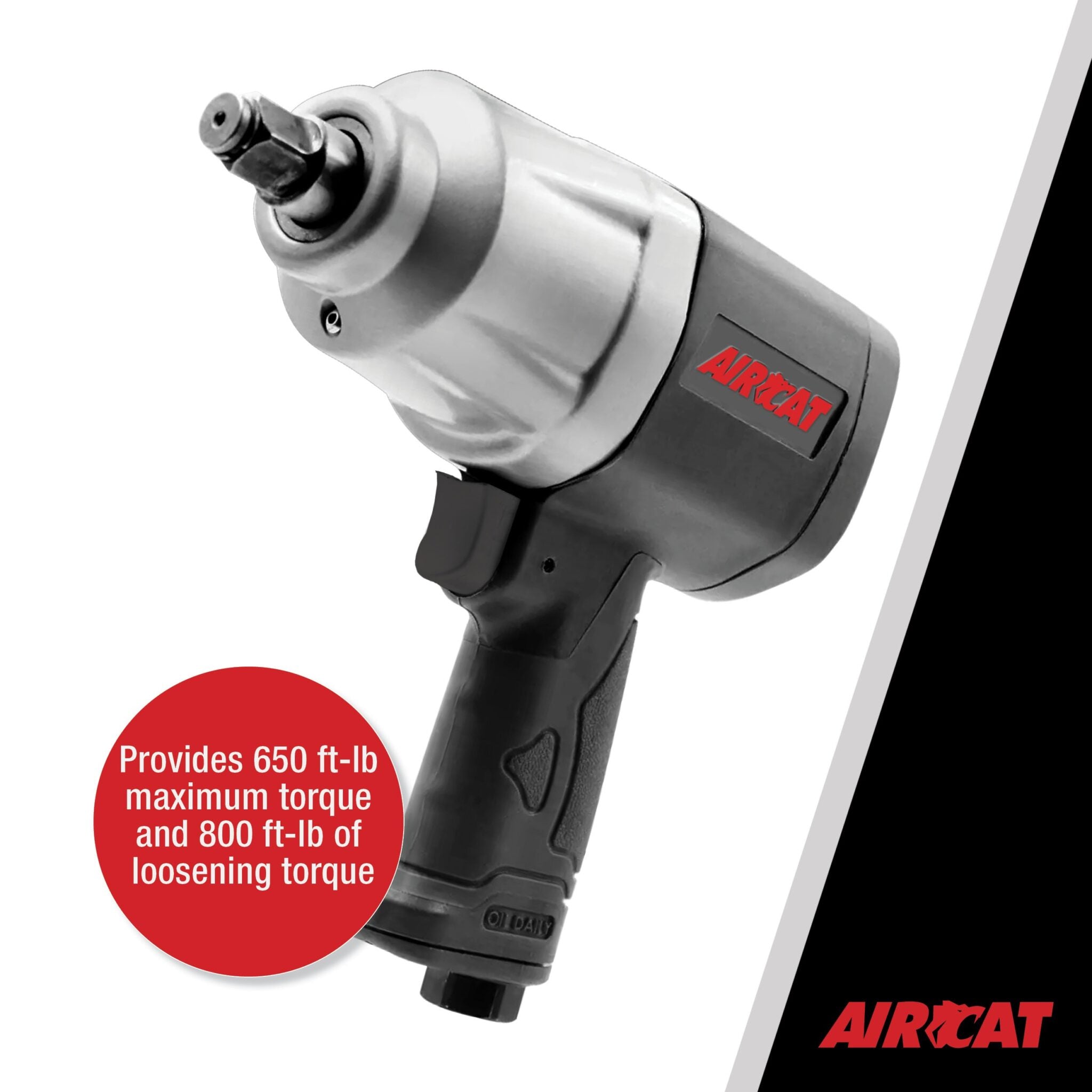 Aircat 1120 1/2" Composite Impact Wrench - 650 ft-lb maximum torque and 800 ft-lb loosening torque callout