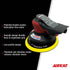 Aircat 6700-6-338 Orbital Palm Sander feature callout showing lubrication free motor, ergonomic grip, and anti-vibration design