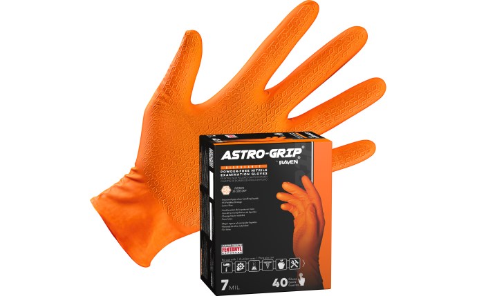 SAS Safety Astro-Grip 7 Mil Nitrile Disposable Gloves 40PK with product box