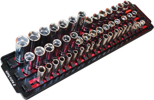 Astro Pneumatic 9023R RED ALUMINUM RAIL SOCKET ORGANIZER TRAY WITH 50 SOCKET HOLDERS FOR 1/4", 3/8" & 1/2" DRIVE SOCKETS - MPR Tools & Equipment