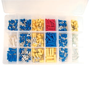 ATD Tools ATD-355 360-Piece Terminal Assortment Kit in clear molded plastic storage case with ring, butt, spade, and bullet connectors
