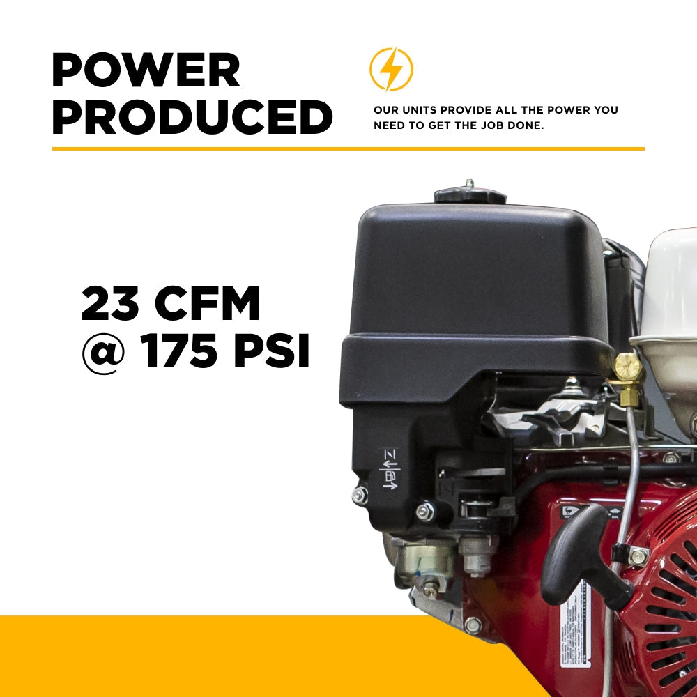 BE Power Equipment AC1330HEB2 Gas Air Compressor - 23 CFM at 175 PSI engine close-up