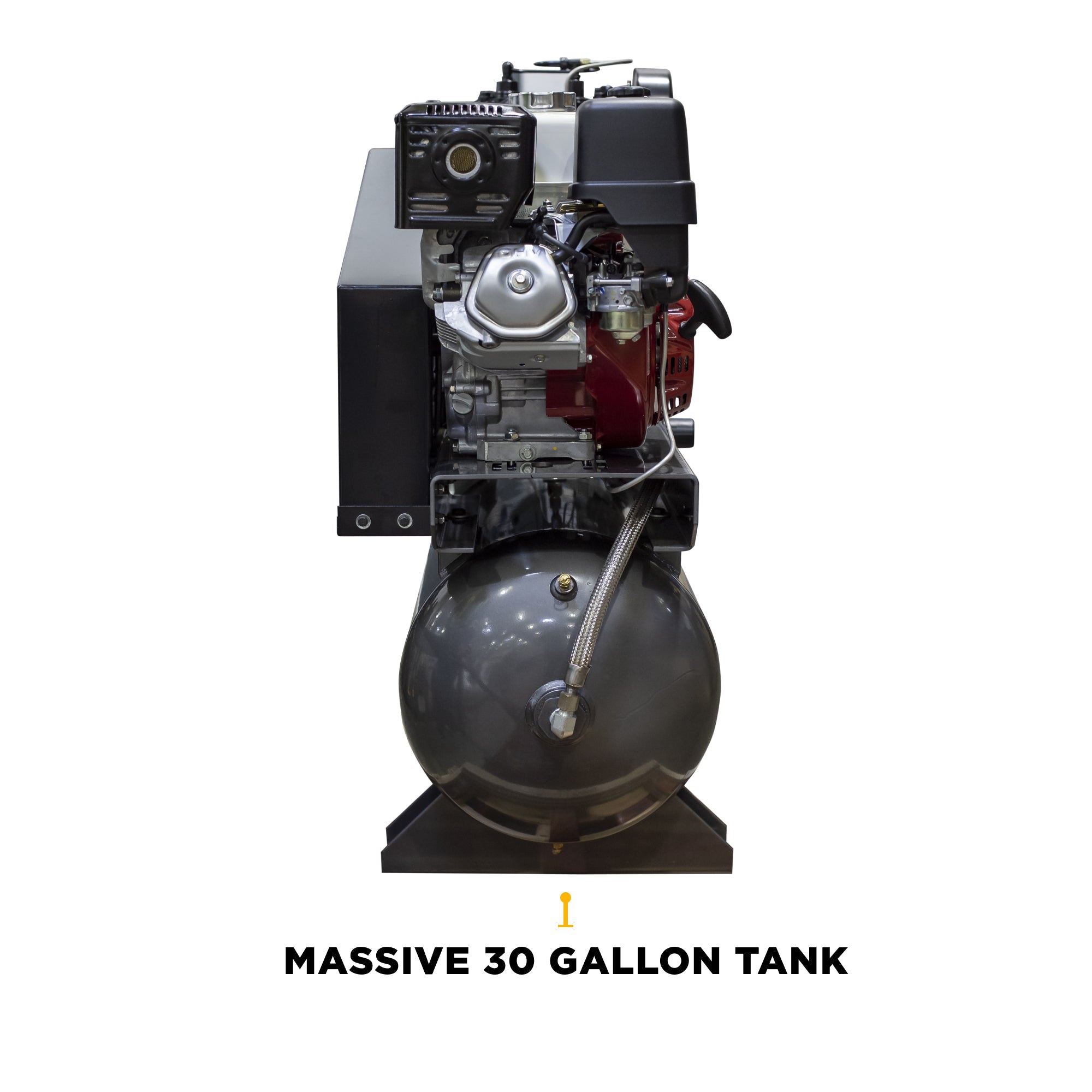 BE Power Equipment AC1330HEB2 Gas Air Compressor - Massive 30 Gallon Tank side view
