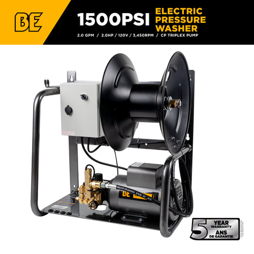 BE Power Equipment X-1520FW1ARH 1500 PSI 2.0 GPM Electric Pressure Washer with 5-Year Warranty