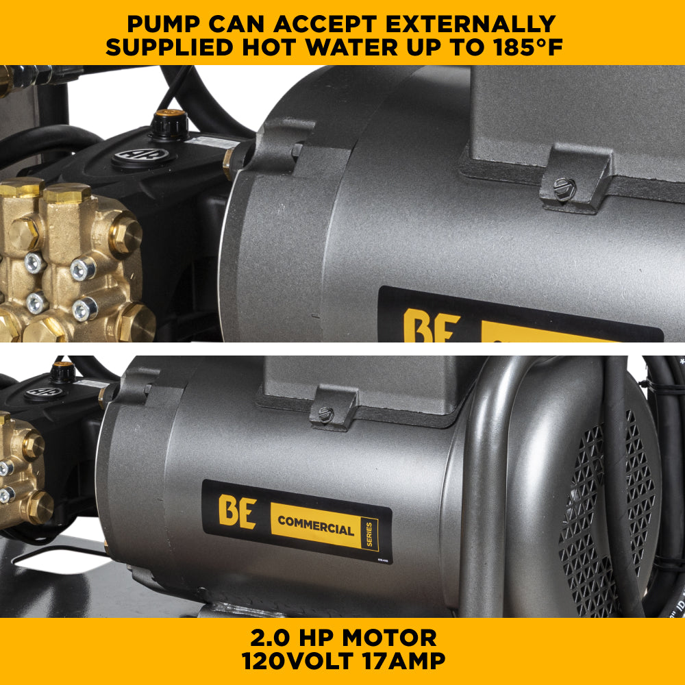 BE Power Equipment X-1520FW1GENH Nettoyeur haute pression électrique à montage mural 1 500 PSI - 2,0 GPM avec moteur Baldor et pompe triplex générale