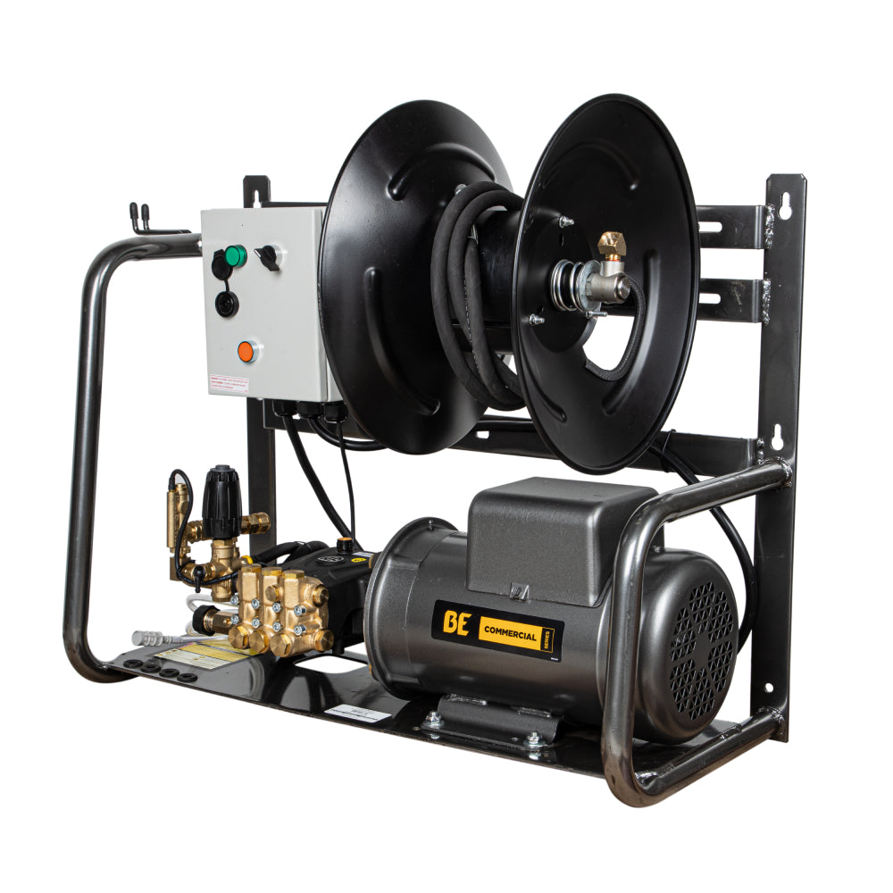BE Power Equipment X-2050FW1A Wall-Mount Electric Pressure Washer, 2000 PSI 4.0 GPM with CP Triplex Pump and Hose Reel