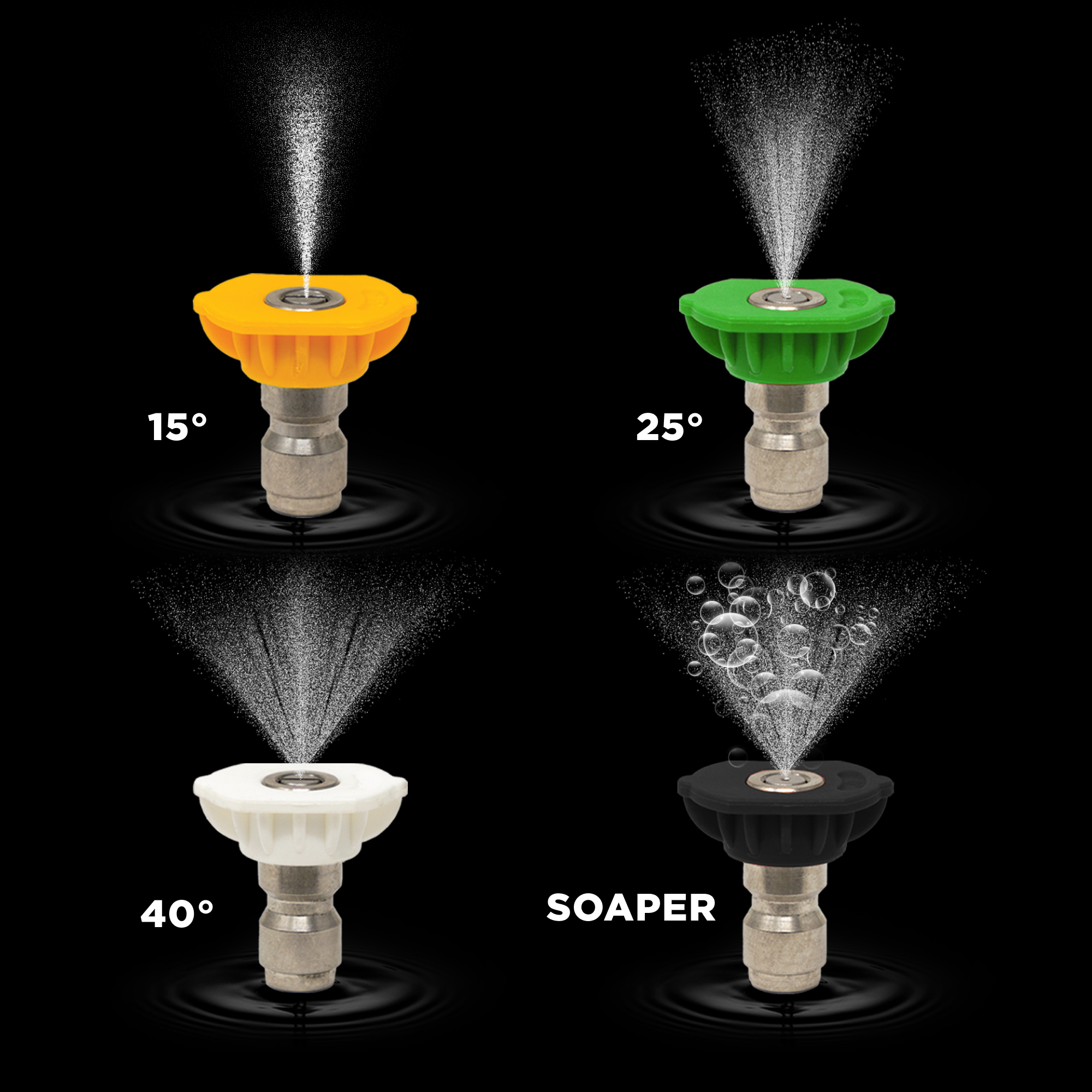 BE Power Equipment B3165HAGS included quick-connect nozzle set - 15-degree, 25-degree, 40-degree, and Soaper tips