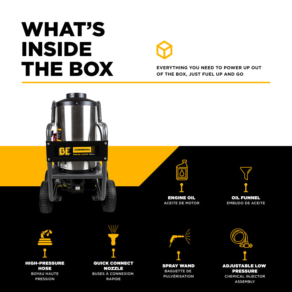 BE Power Equipment HW2765HG Hot Water Gas Pressure Washer - Product Detail