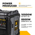 BE Power Equipment BE10500IT power output specs - 10,500W max and 8,500W running on gas, with LPG and natural gas ratings