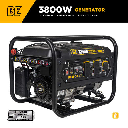 BE Power Equipment BE3800 3,800W Generator with 212CC engine, easy access outlets, and cold start - 5 year warranty